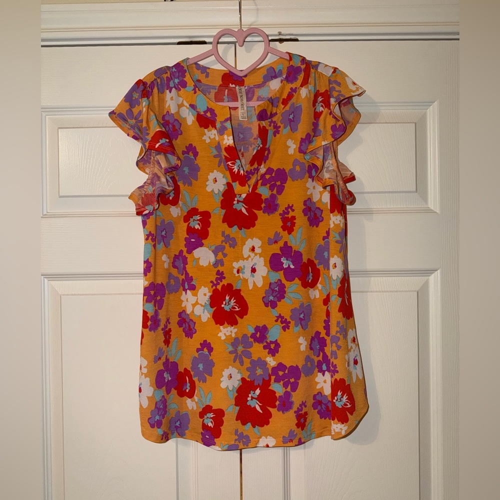 Scarlett Mustard Floral Ruffle Sleeve Blouse